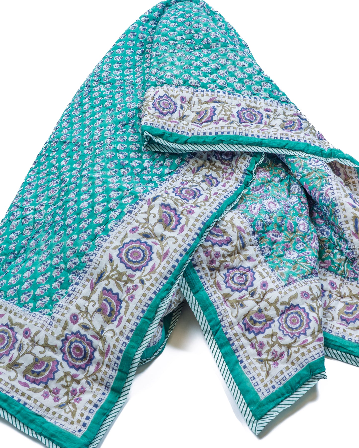 Vatteppe - turkis med små blomster