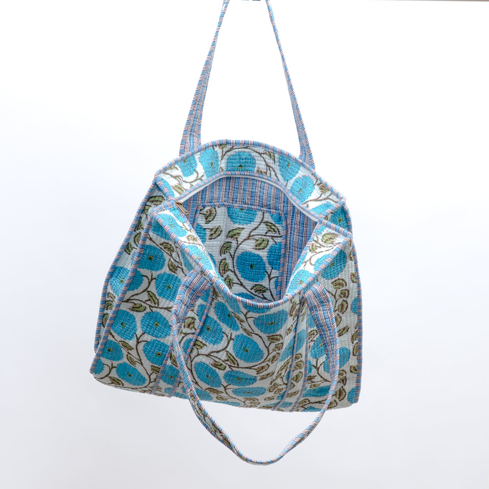 Quilted bag m/zip - blå blomster