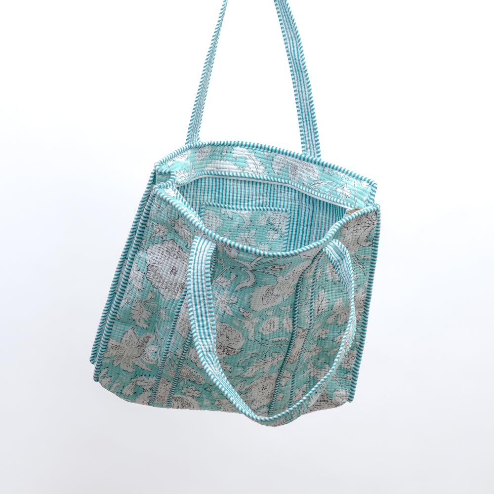 Quilted bag m/zip - turkis