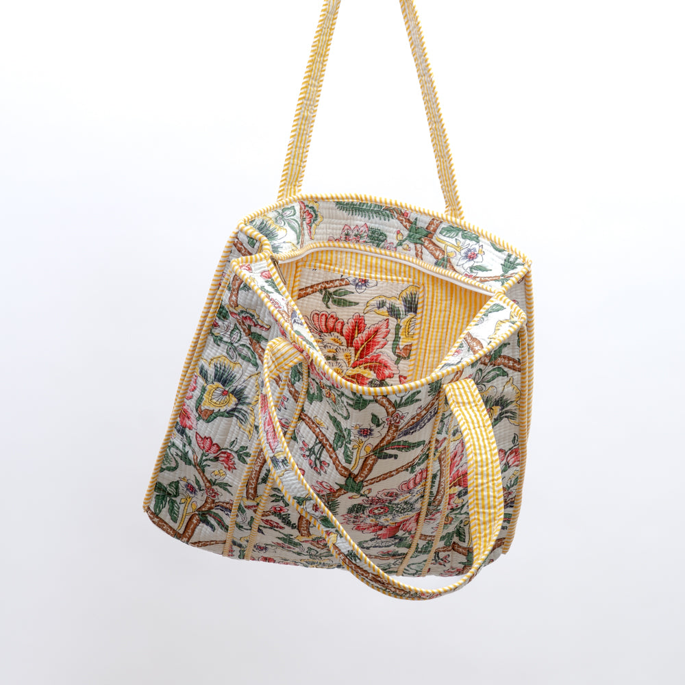 Quilted bag m/zip - gul & hvit