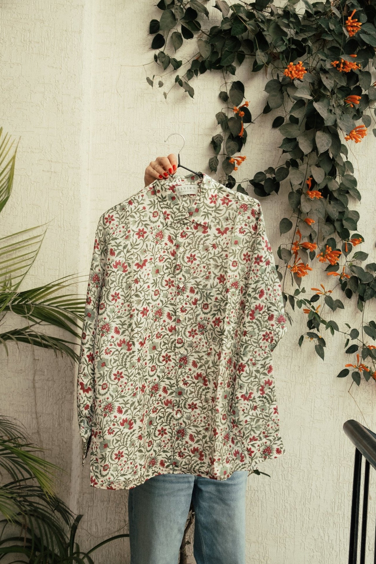 Boyfriend shirt silk - white floral
