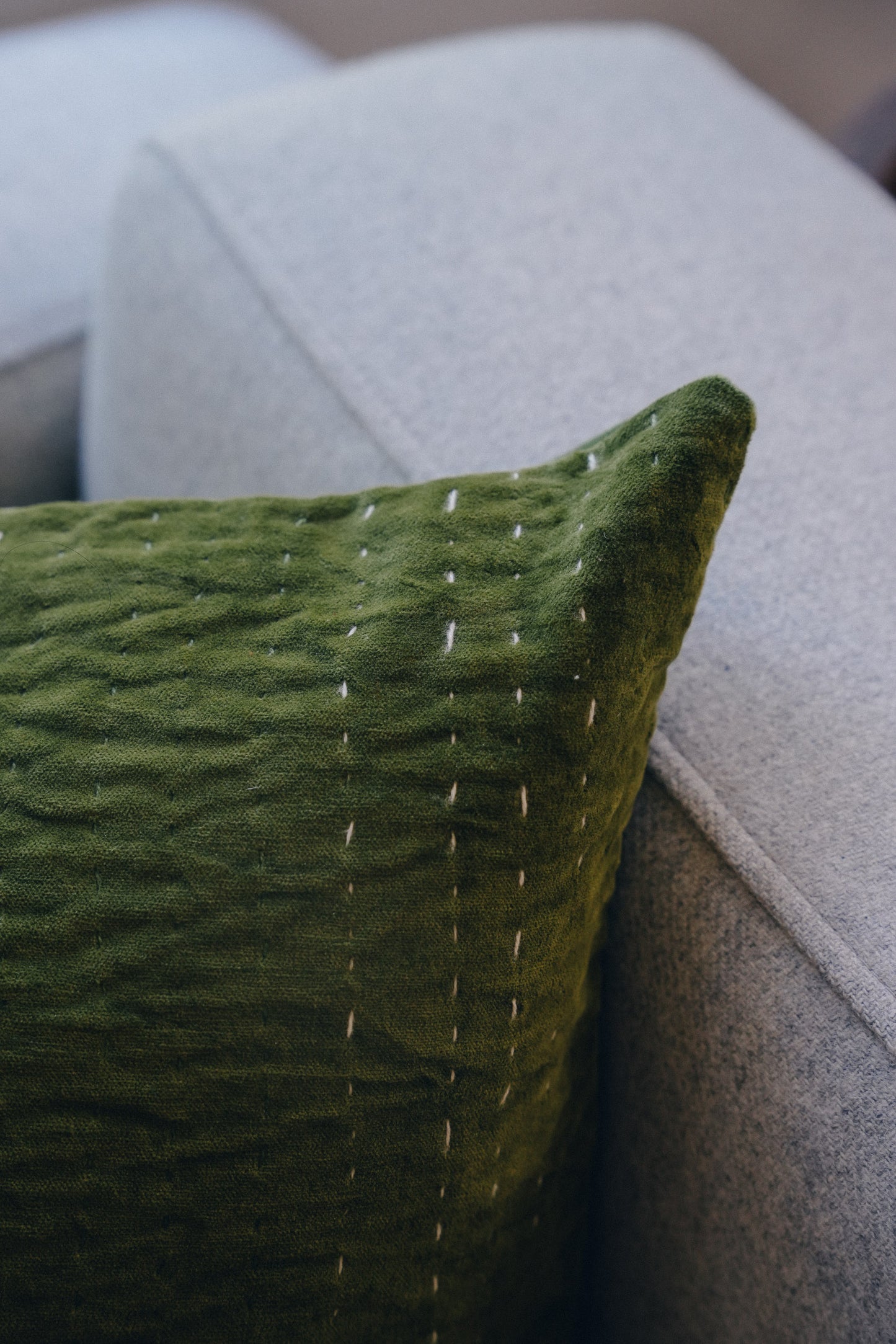 Grønn velour kantha - 50x60cm