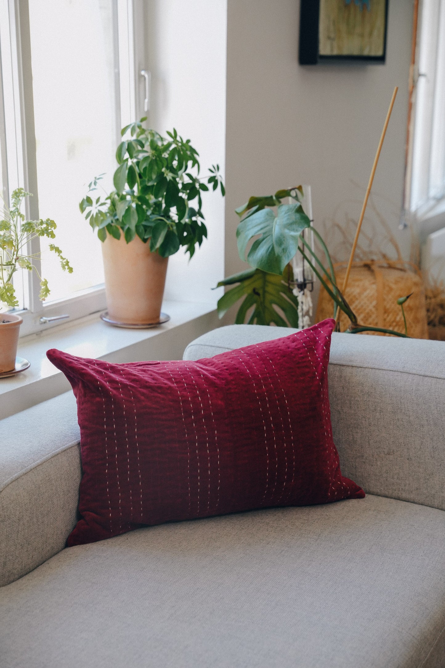 Rød velour kantha - 50x60cm