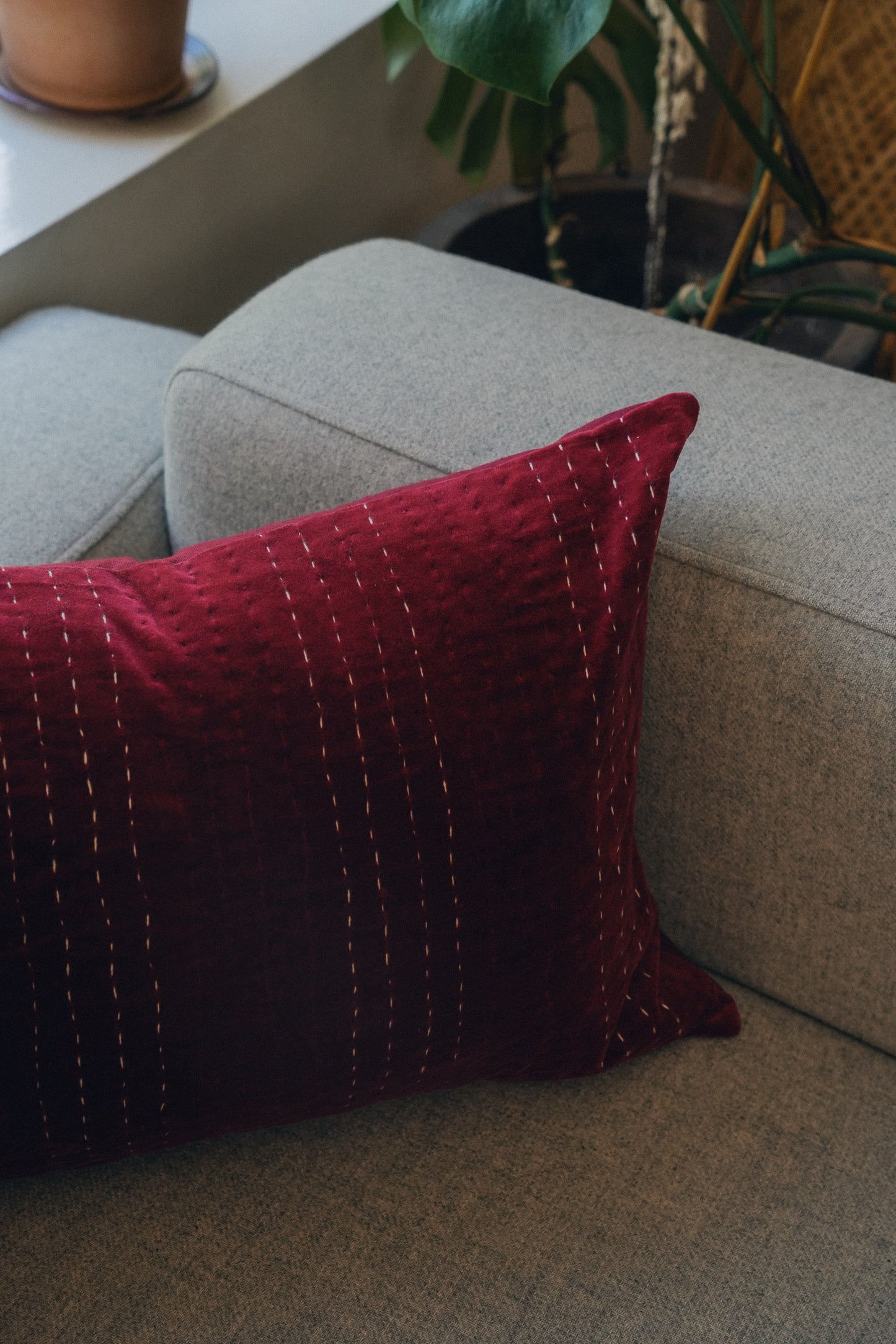 Rød velour kantha - 50x60cm