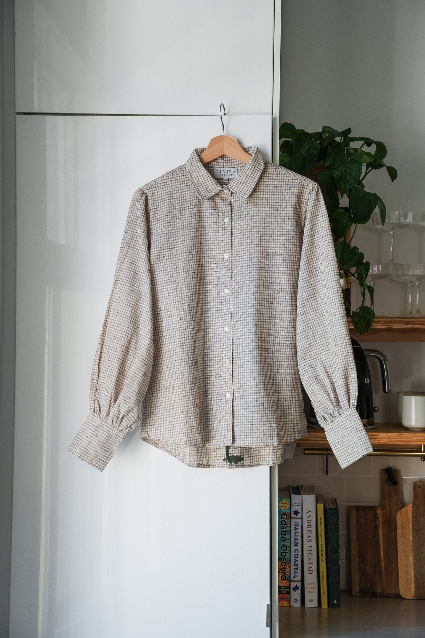 Elvira shirt - Beige ruter og valmue