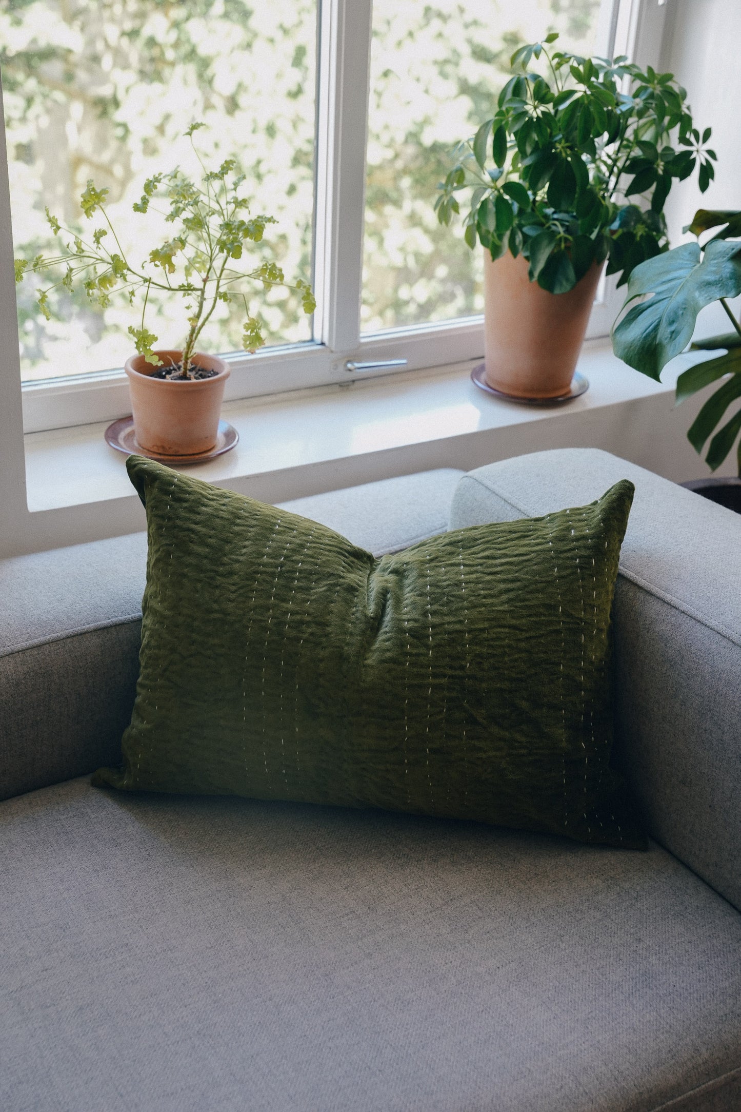 Grønn velour kantha - 50x60cm