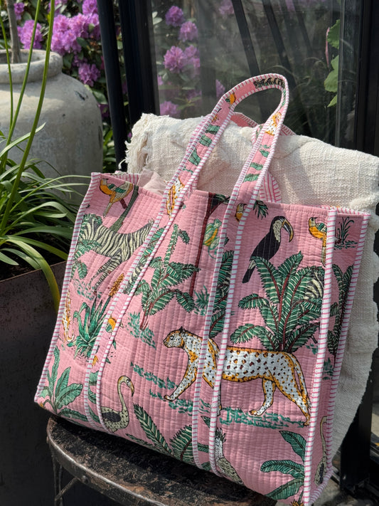 Quilted bag - rosa med dyreprint (uten zip)
