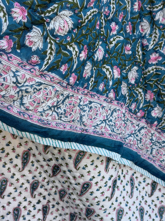 Vatteppe - Blå, hvit, grønn og rosa