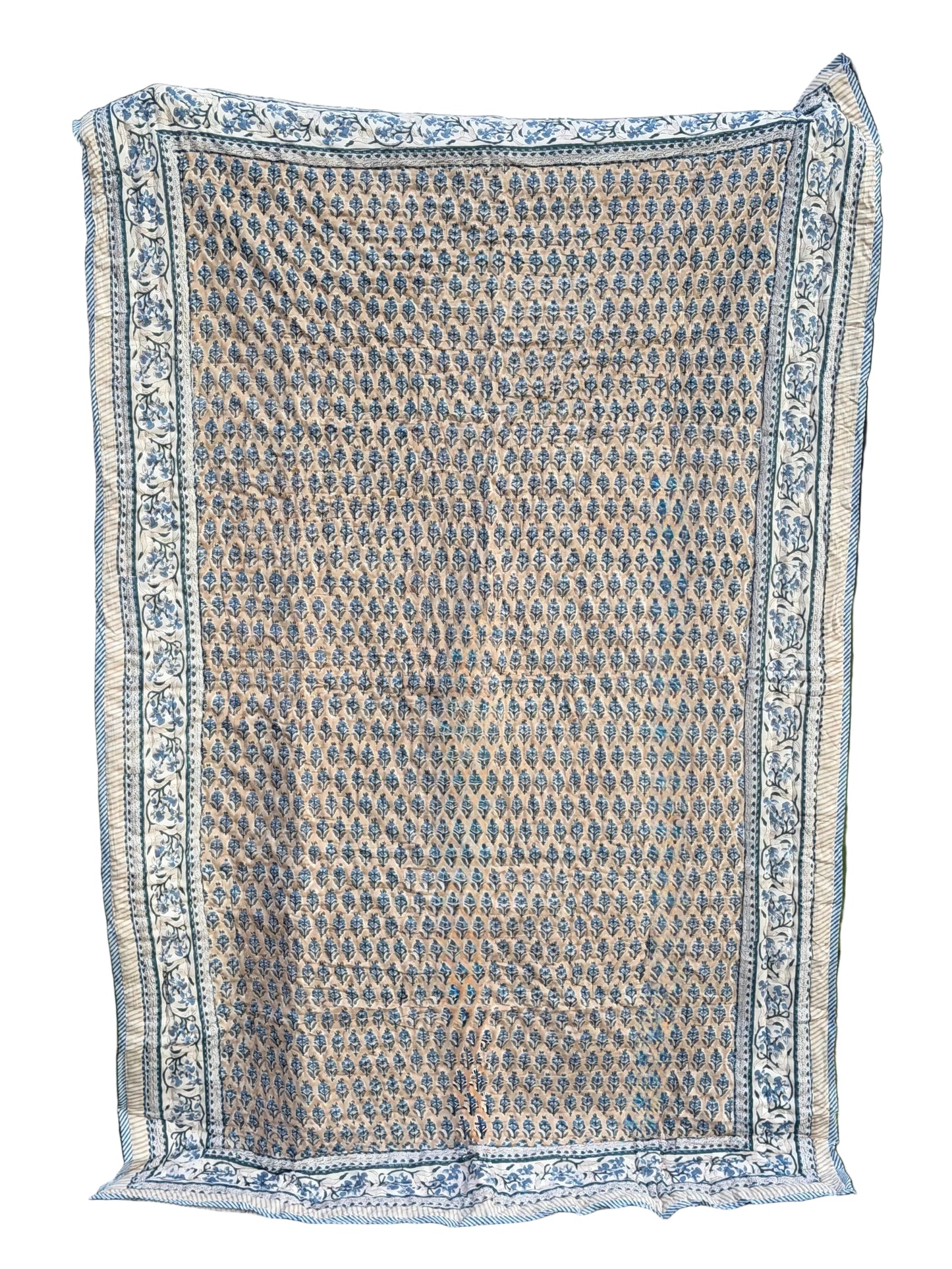 Vatteppe - beige, blå og hvit