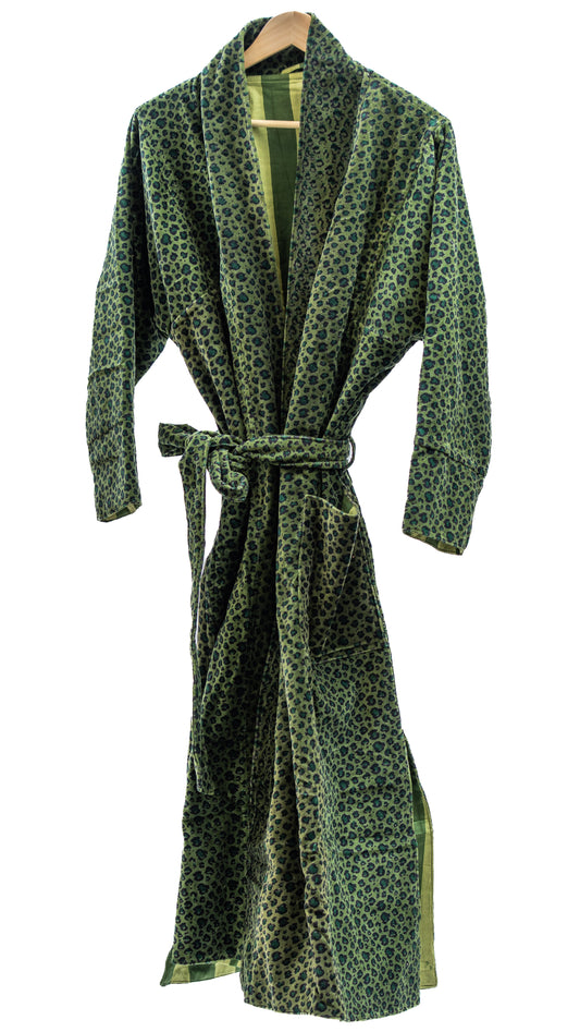 Morgenkåpe - Grønn leopard