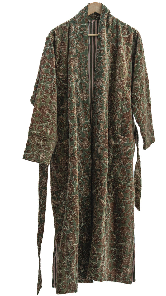 Morgenkåpe - Dyp grønn & brun