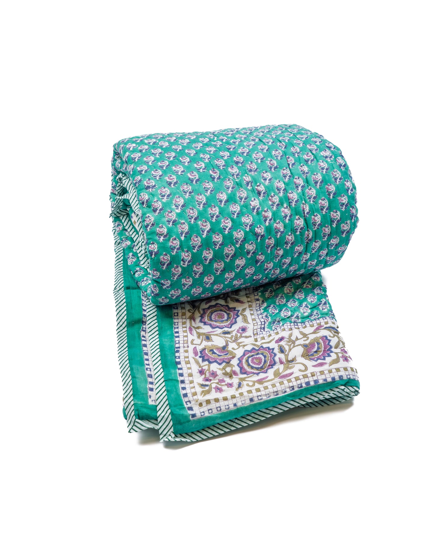 Vatteppe - turkis med små blomster