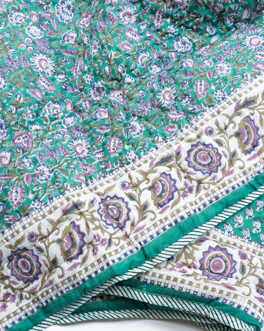 Vatteppe - turkis med små blomster