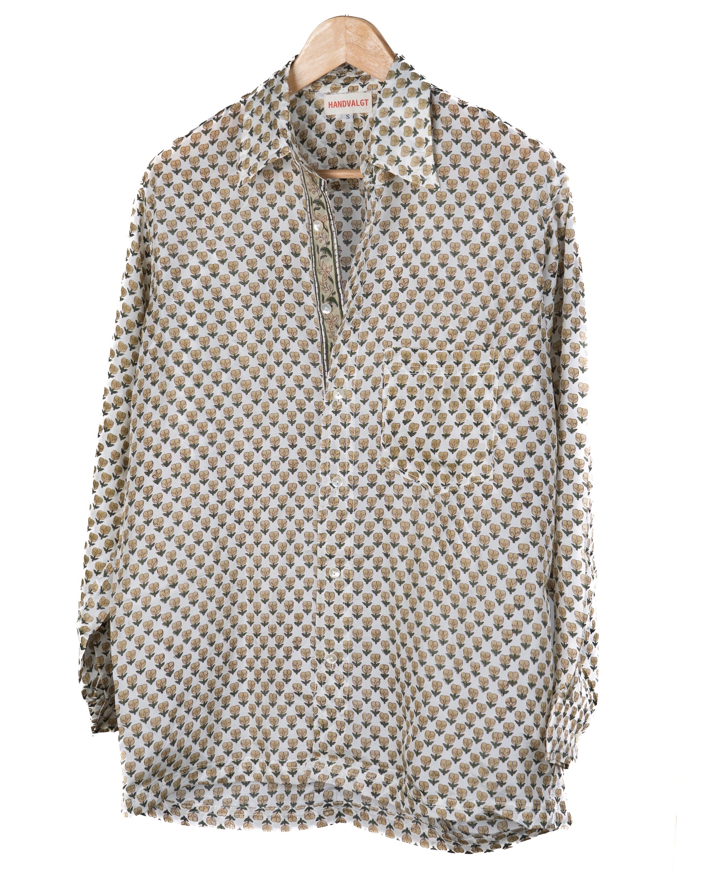 Boyfriend shirt silk - små okergule blomster