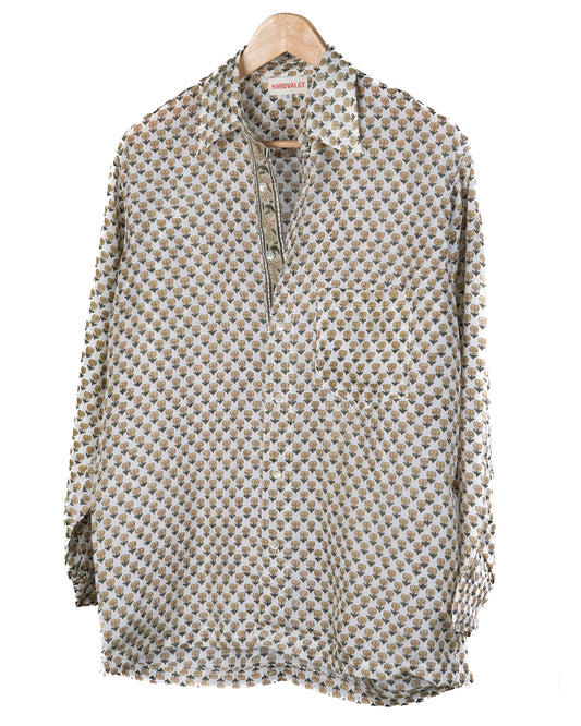 Boyfriend shirt silk - små okergule blomster