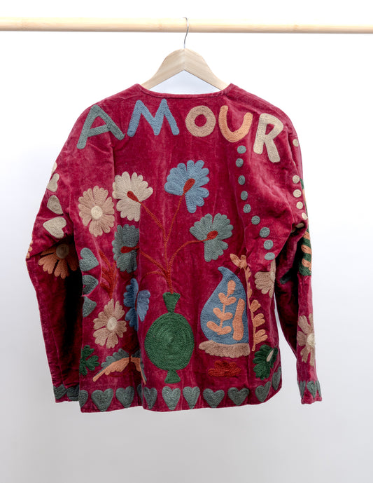 Jakke med broderi (V-neck)