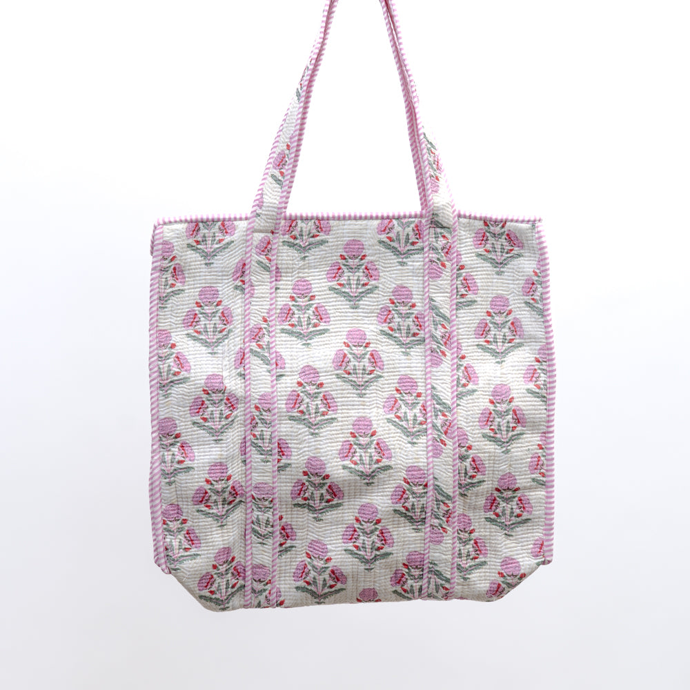 Quilted bag m/zip - rosa blomster