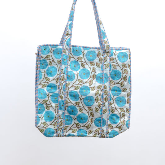 Quilted bag m/zip - blå blomster
