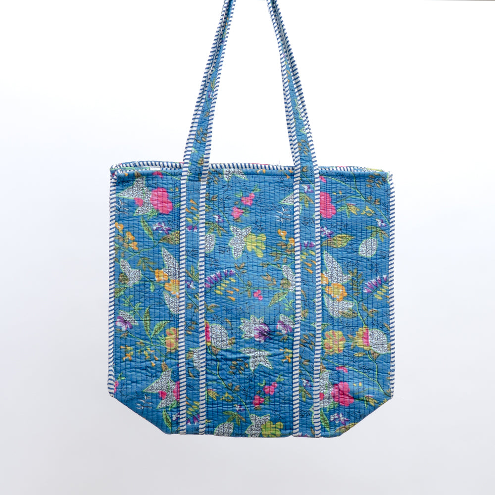Quilted bag - blå med blomster