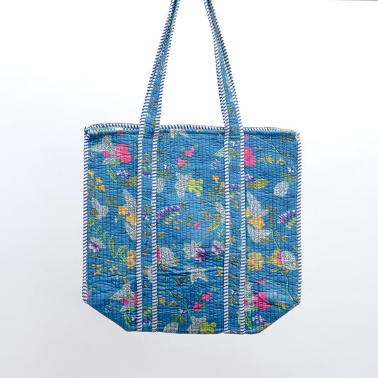 Quilted bag - blå med blomster
