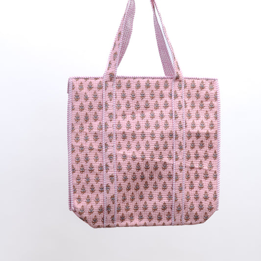 Quilted bag m/zip - lys rosa m/små blomster