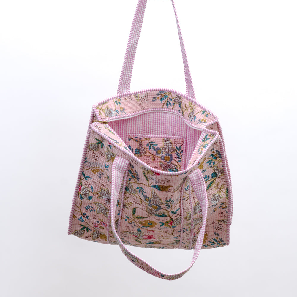 Quilted bag m/zip - lys rosa floral
