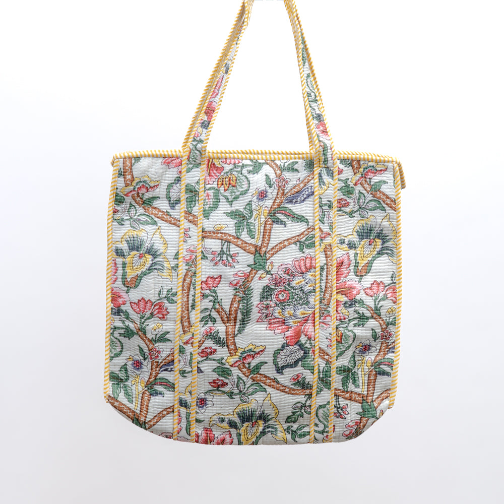 Quilted bag m/zip - gul & hvit