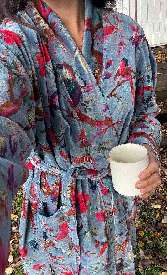 Morgenkåpe - dueblå