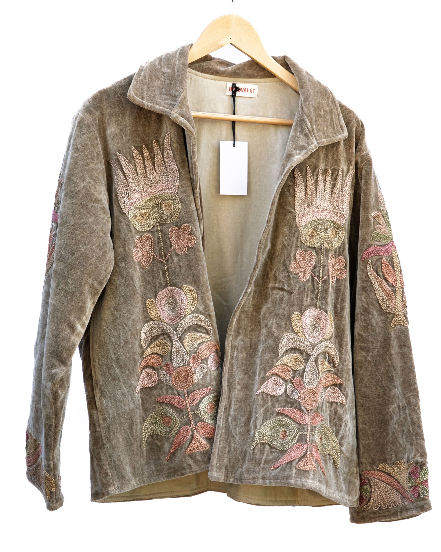 Jakke med håndbroderi - khaki