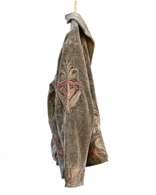 Jakke med håndbroderi - khaki