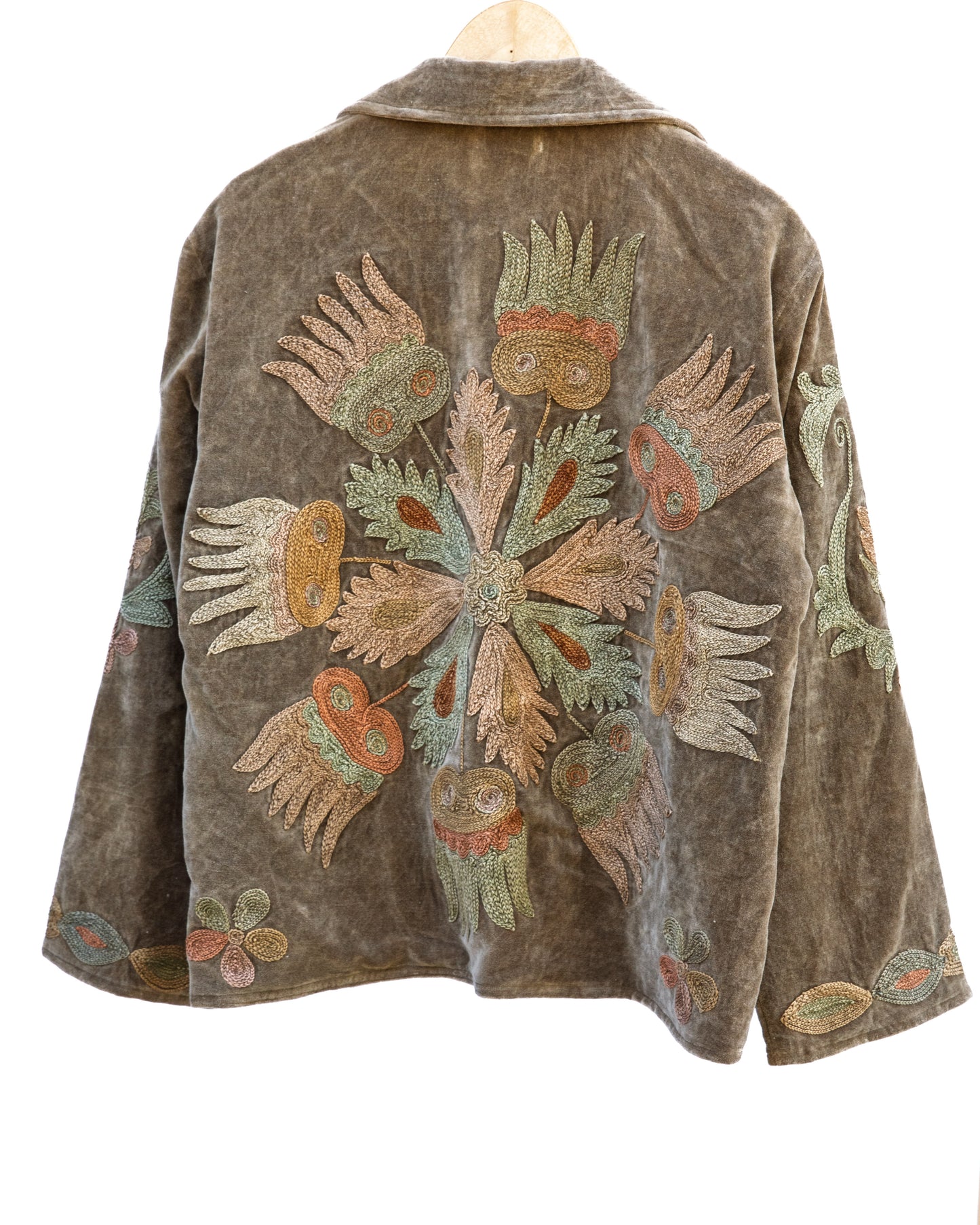 Jakke med håndbroderi - khaki