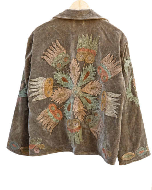 Jakke med håndbroderi - khaki