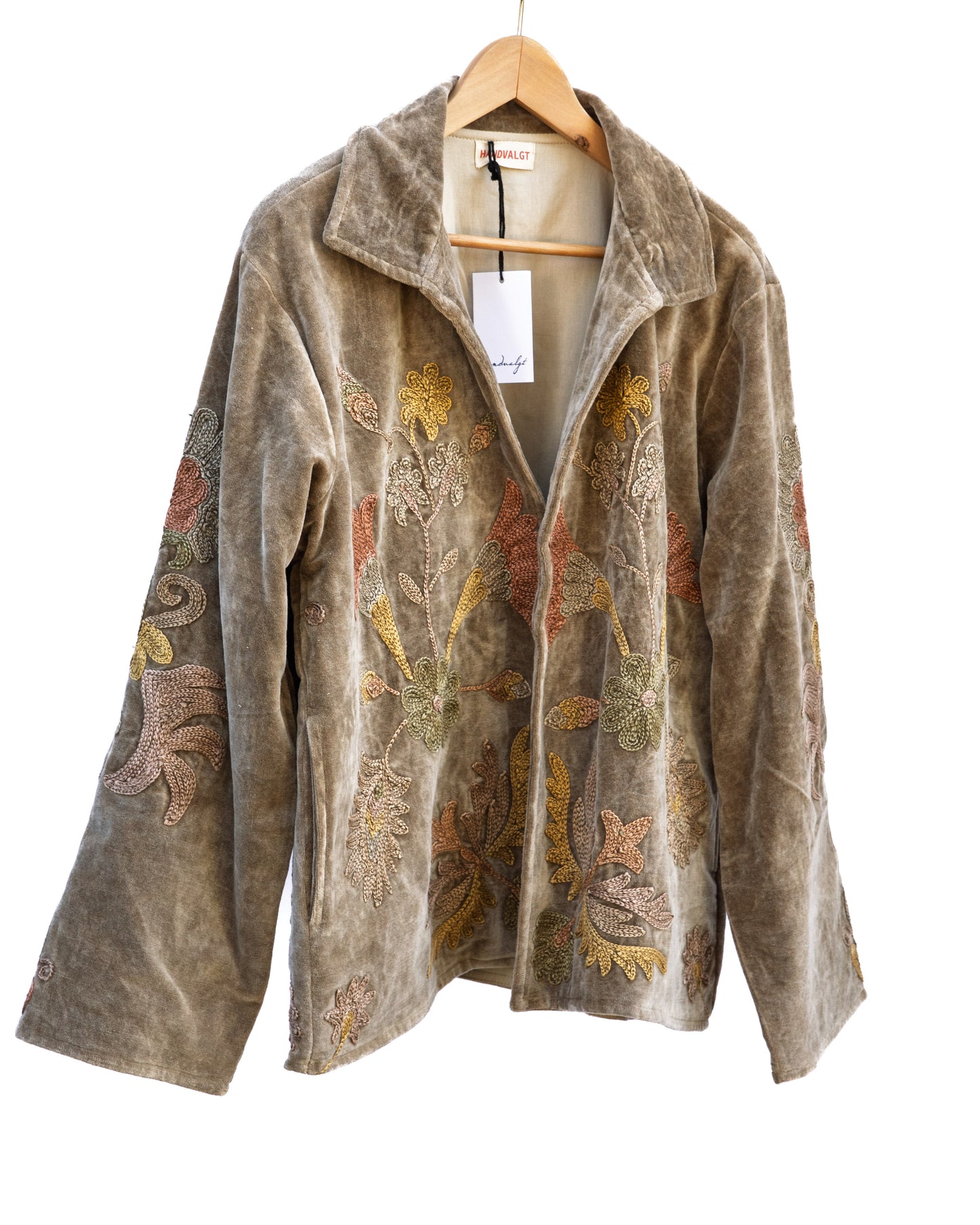 Jakke med håndbroderi - khaki