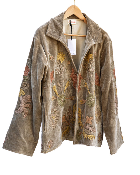 Jakke med håndbroderi - khaki