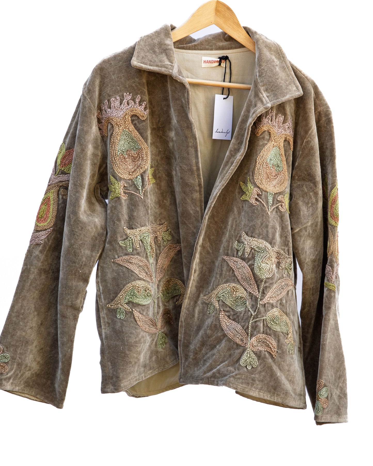Jakke med håndbroderi - khaki