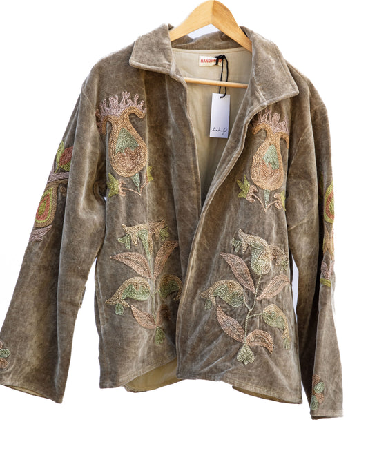 Jakke med håndbroderi - khaki