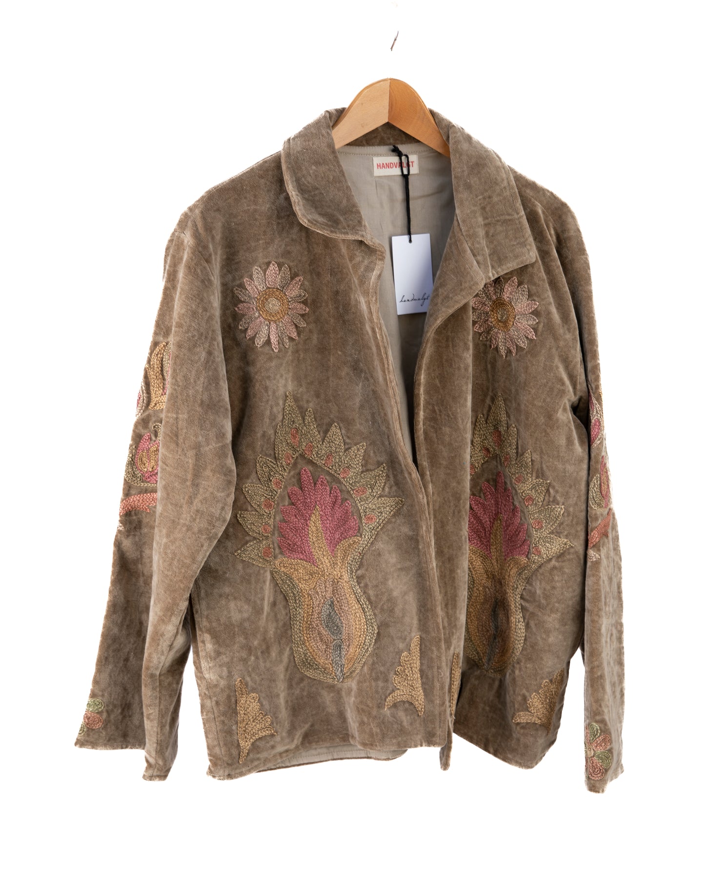 Jakke med håndbroderi - khaki
