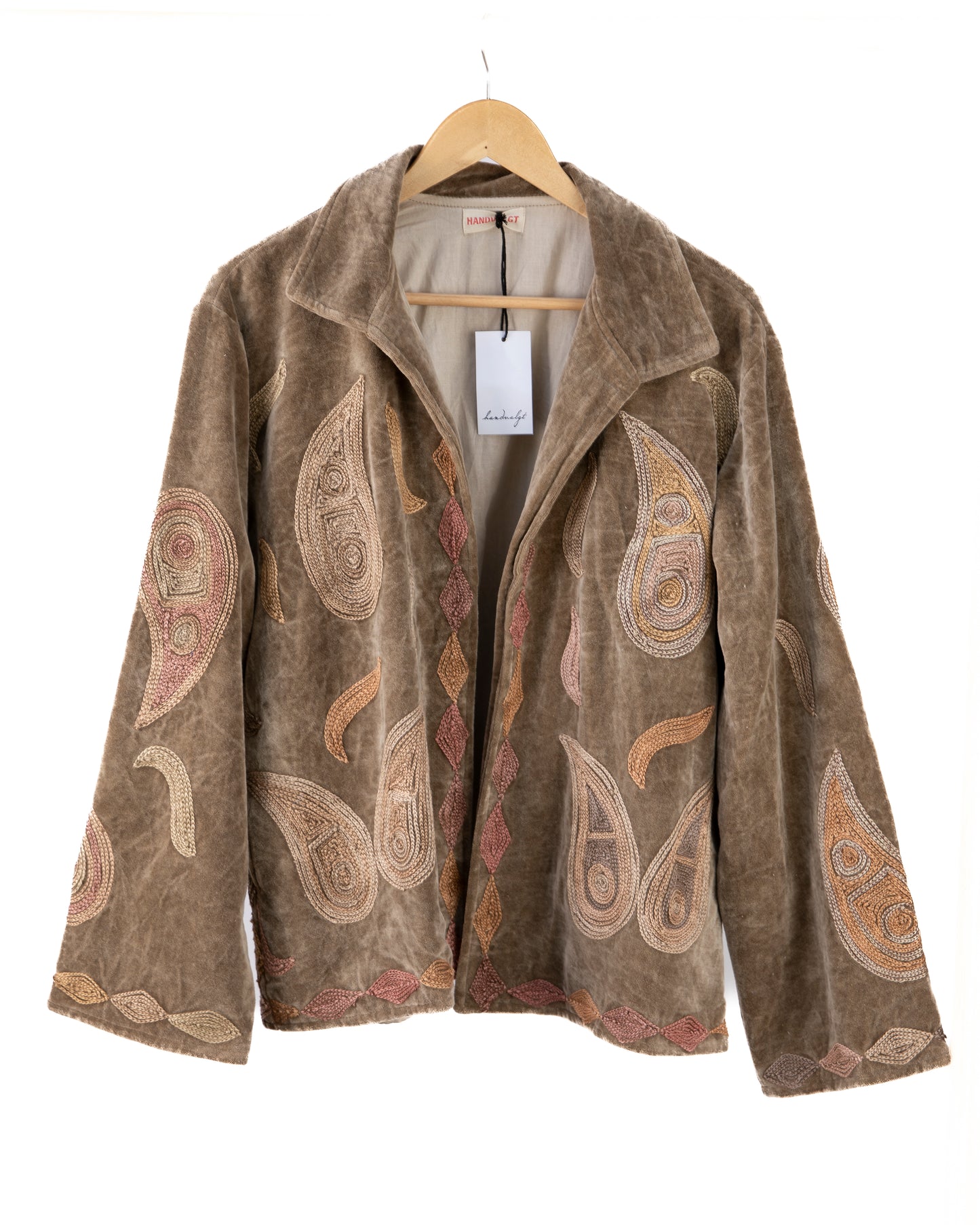 Jakke med håndbroderi - khaki