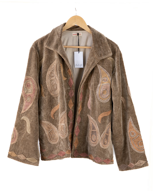 Jakke med håndbroderi - khaki