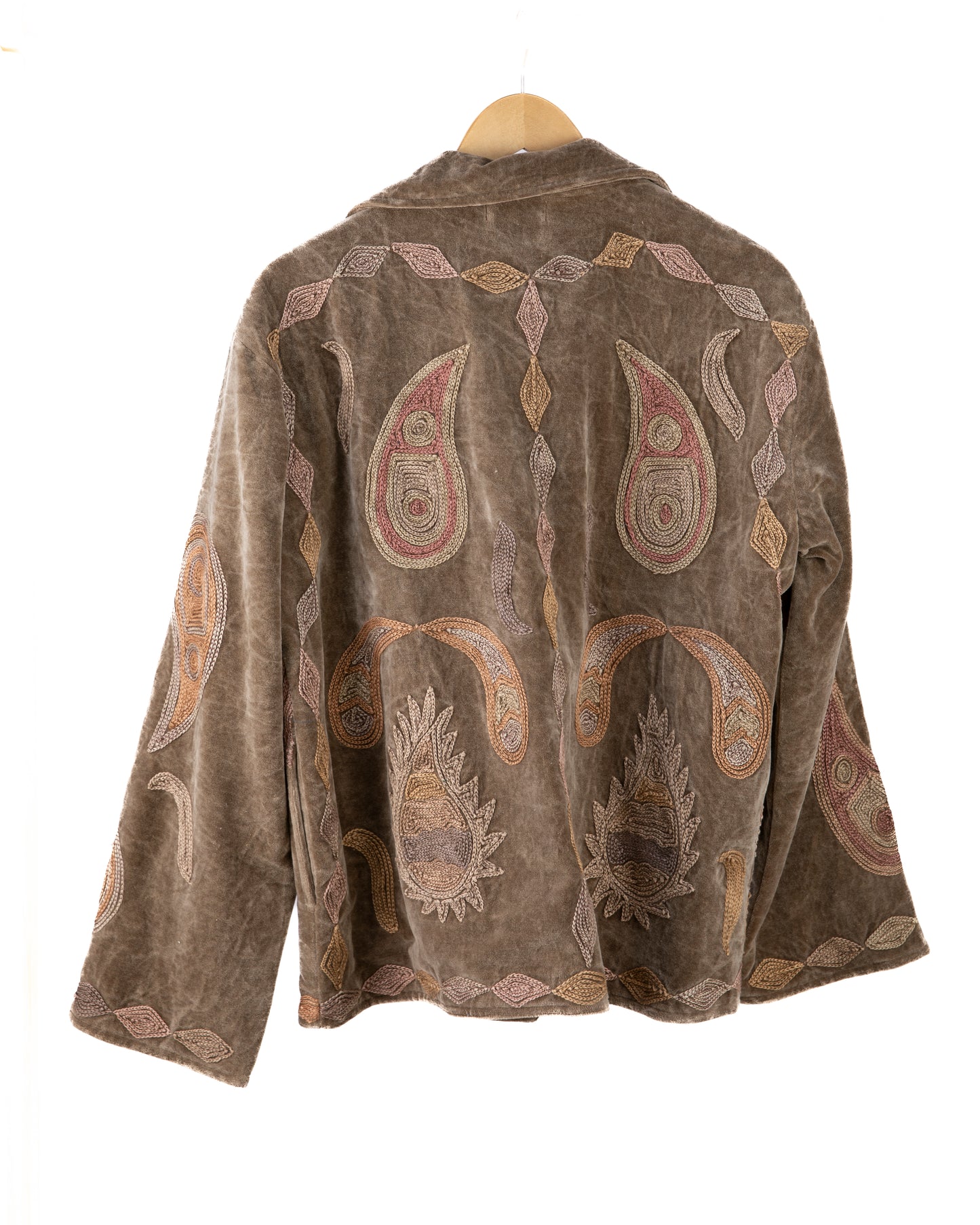 Jakke med håndbroderi - khaki