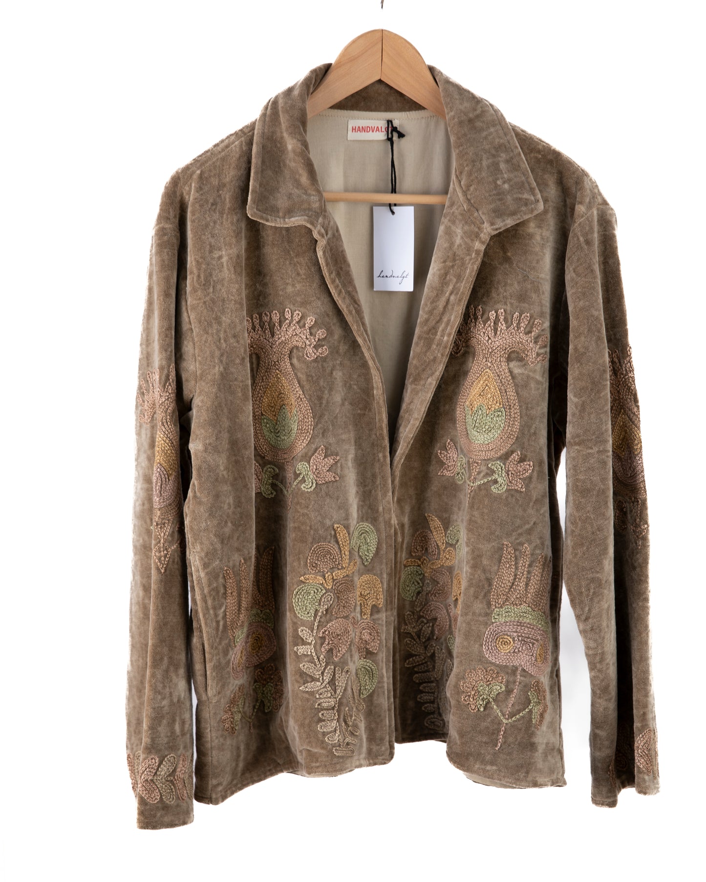 Jakke med håndbroderi - khaki