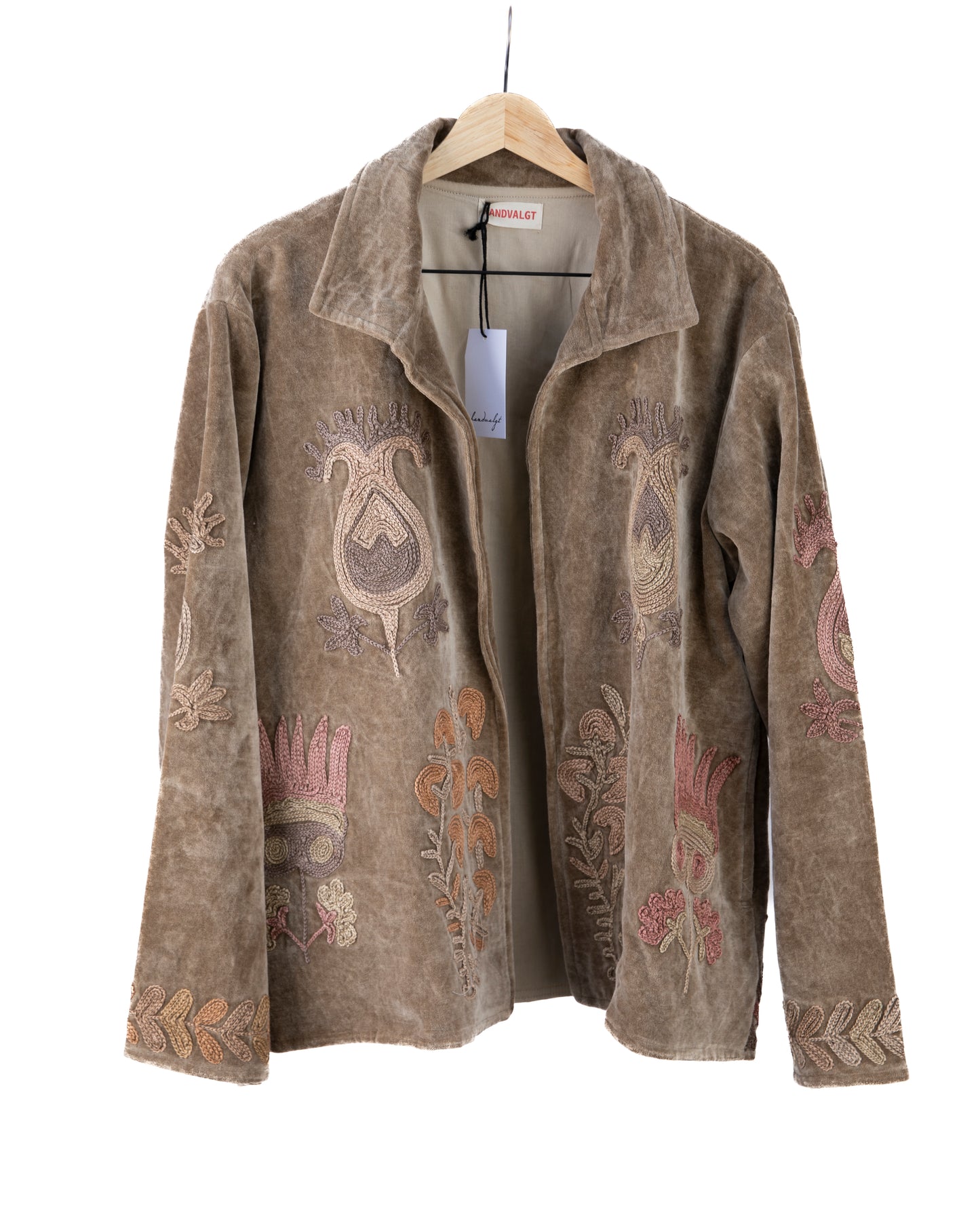 Jakke med håndbroderi - khaki