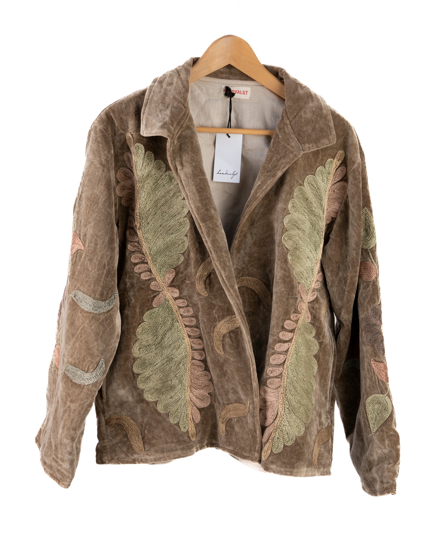 Jakke med håndbroderi - khaki