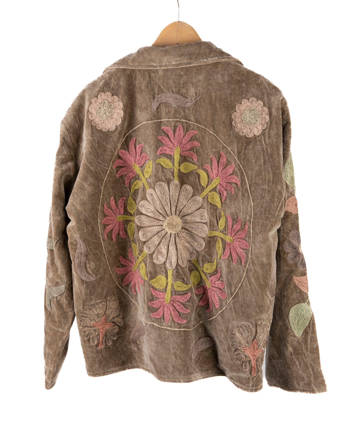 Jakke med håndbroderi - khaki