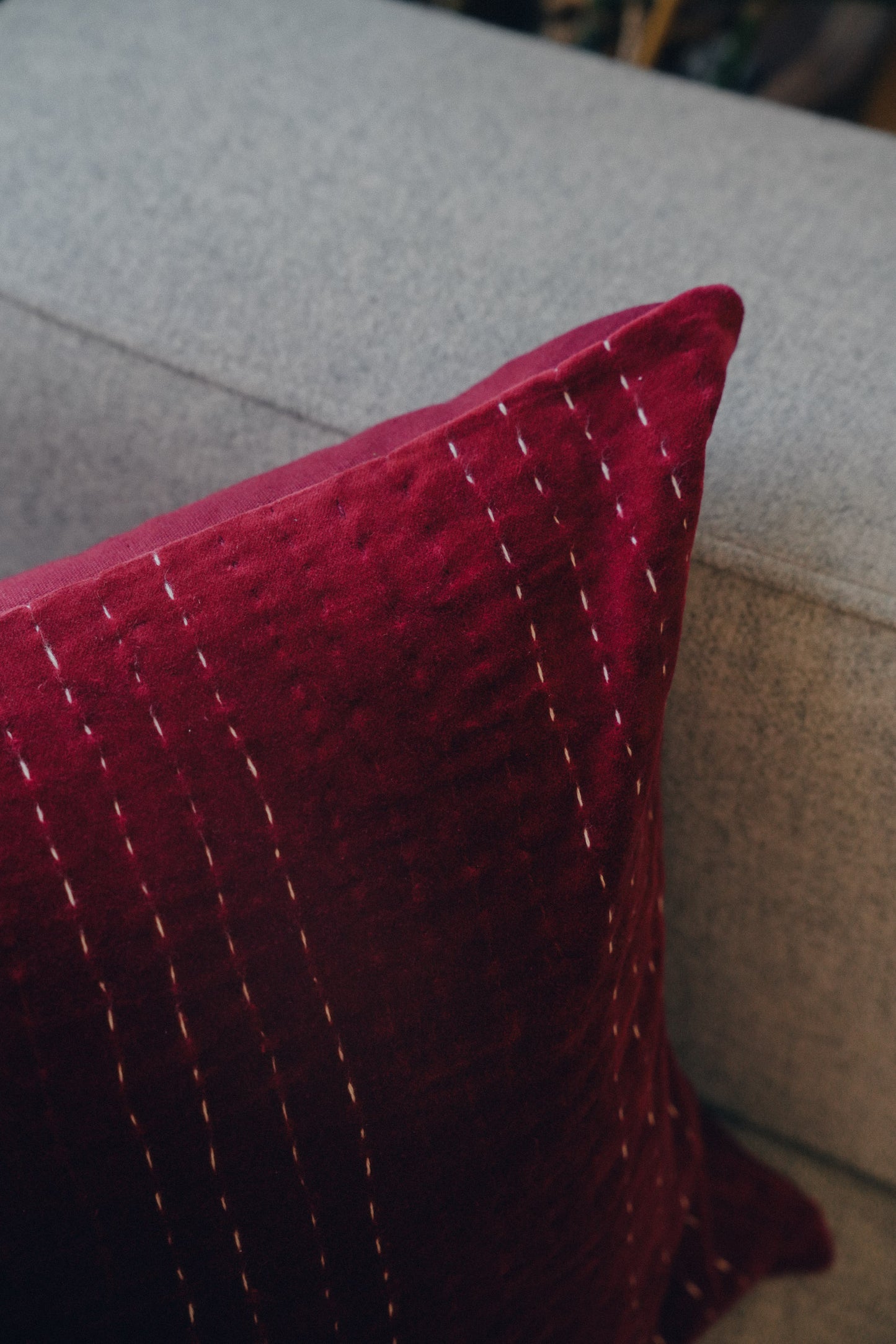 Rød velour kantha - 50x60cm