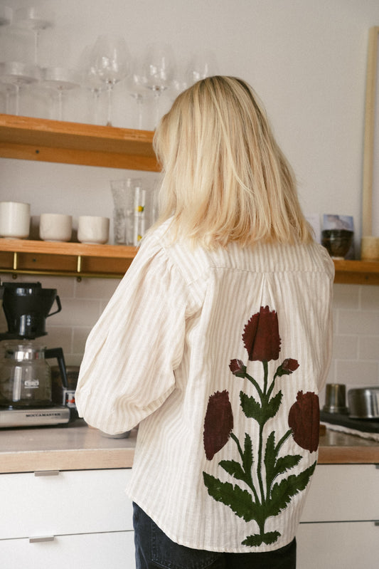 Elvira shirt - Lyse striper og valmue