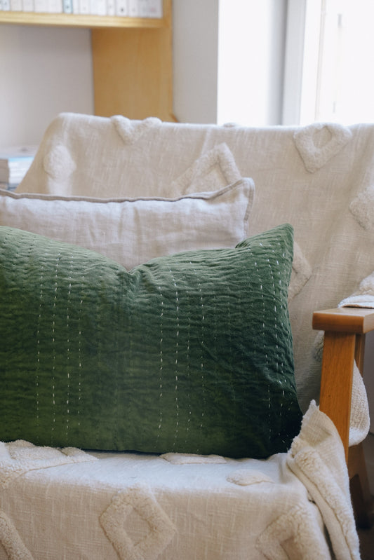 Grønn velour kantha - 50x60cm
