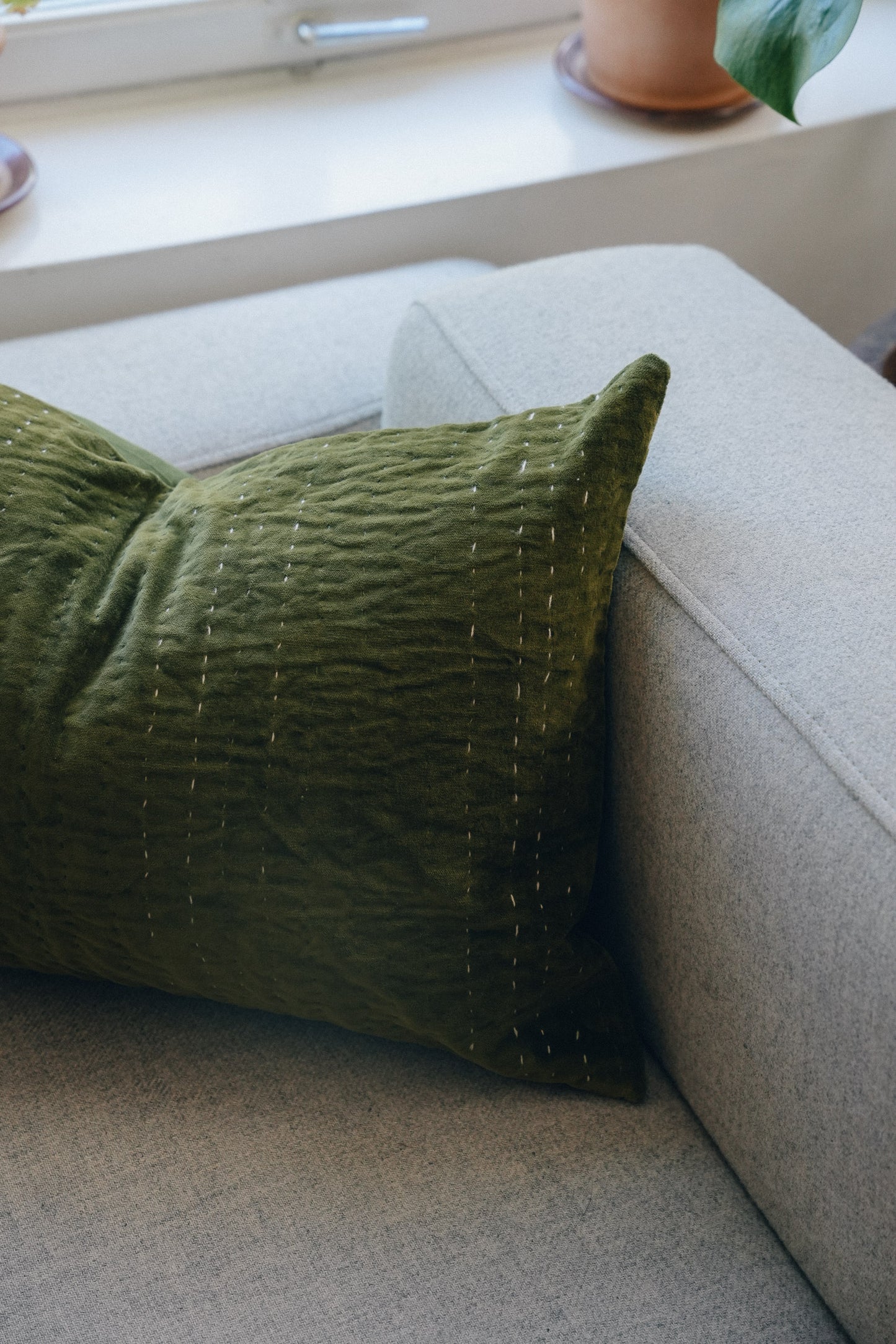 Grønn velour kantha - 50x60cm